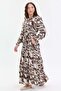 Patterned Belt Detailed Comfortable Fit Women's Dress - 3
