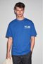 Colibri Men's Oversize Short Sleeve Crew Neck Organic Cotton Blue T-Shirt with Front and Back Print Detail