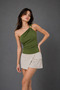 Women's Green One-Shoulder Special Design Blouse with Accessory Detail - 3