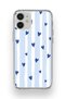 iPhone 12 Mini Compatible Blue Hearts Patterned Transparent Phone Case