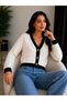 Women's V-Neck Buttoned Striped Short Crop Jacket-Cardigan - 4
