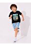 Boys' Summer Vibes Printed Black T-Shirt and Summer Shorts Set - 2