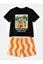 Boys' Summer Vibes Printed Black T-Shirt and Summer Shorts Set