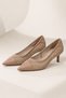Women's Nude Knitted Detailed Pointed Toe Stiletto 5.5 cm Heel Comfortable Full Fit. - 4