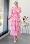 Premium Design Layered Guipure Imported Tulle Dress – Pink