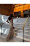 Premium Trend Design Slit Abstract Patterned Draped Corset Long Dress - 6