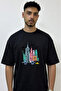 New York City Design Printed Oversize Black T-Shirt