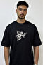 Demonic Cherub Design Printed Oversize Black T-Shirt