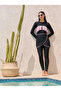 Pack of 3 - Raglan Sleeve Ruffle Swimsuit, Wrap Skirt and Leggings Burkini Set