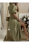 Linen Fabric Balloon Sleeve Button Detailed Maxi Dress - 4