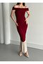 Burgundy Boat Neck Ruffle Dress - 4798 - 3