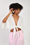 Women's front tie crop blouse - ecru - 2