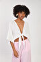 Women's front tie crop blouse - ecru