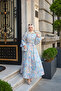 Women's Floral Patterned Buttoned and Waist-Tied Dress Blue - 13