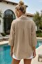Beige Shirt Collar 3/4 Sleeve Buttoned Pocket Embroidered Casual Cotton Woven Shirt 75 60 - 6