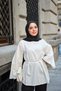 Women's V Detail Bat Sleeve Linen Waist Tie Tunic White - 6