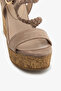 Mink Suede Genuine Leather Wedge Heeled Women's Sandals with Knitted Straps - 3