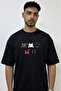 Emo Cats Design Printed Oversize Black T-Shirt