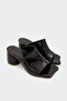 Pinok Asymmetrical Cut Genuine Leather Women's Bitter Brown Heeled Slippers - 2