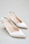 Silver Satin Pointed Toe Heeled Open Back Women's Shoes