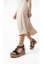 Novira Suede Shiny Colorful Stone Embellished Wooden Heel Bow Tie Natural Stone Look Ankle Elastic Tie Wedge Heel 7 cm - 8