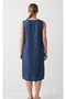 Summer Thin Tencel Denim Fabric Double Pocket Blue Zero Sleeve Pool Collar Below Knee Length Dress - 5