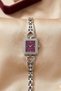 Siesta Women's Silver Rectangular Case Wristwatch with Purple Dial Stone Bezel Heart Detail Luxury Steel Bracelet Watch 2026