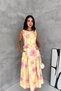 Women's Yellow Floral Print Sleeveless Midi Length Flared Dress with Belt Nbk4645 - 3
