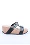 Women's Imported Stone Detailed Wedge Heeled Anatomical Cork Sole Slippers Black