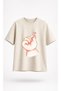 Korean Finger Heart Printed Oversize Ecru T-Shirt