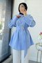 Wide Belted Poplin Hijab Tunic with Belt Detail - Baby Blue - 3