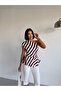 A Quality Asymmetric One-Shoulder Waist-Seat Ruffle Detail Lining Zipped Striped Satin Fabric Blouse - 2