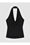 Black Halter Neck Gathered Blouse - 5