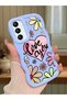 Samsung Galaxy A24 Compatible Case Camera Protector Blue Silicone Couple Phone Case Floral Pattern