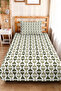 Geometric Green Minimal Single Pique Set - Khaki White Bohemian 160X220 cm Summer Bedspread - 2