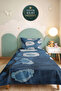 Blue Geometric Youth Room Single Pique Set - Modern White 160X220 cm Quilted Bedspread