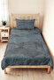 Blue Geometric Modern Young Room Single Pique Set - Anthracite 160X220 cm Quilted Bedspread - 2