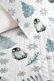 Penguin Snow Patterned Children's Room Single Pique Set - Winter Nordic Gray 160X220 cm Bedspread - 3