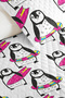 Penguin Pink Children's Room Single Pique Set-Modern Black and White 160X220Cm Quilted Bedspread - 3