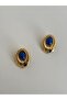 Special Series Button Model Blue Stone Vintage Earrings - 3