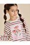 Girls white striped with Flower Glitter Print Sweatshirt - 4