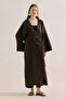 Linen Design Tie-Up Kimono Dark Brown - 6