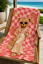 Teddy Bear Pink Checkered Summer Patterned 70X150 Beach Towel - 6