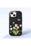 iPhone 15 Compatible Case with Camera Protection Black Silicone Couple Phone Case with Floral Pattern