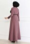 Belt detailed dress dusty rose 6116 - 4