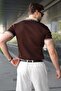 Brown Half Zip Polo Collar Knitwear Men's T-Shirt E7501 - 3