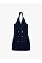 Button Detail Halter Neck Sleeveless Mini Dress with Metal Accessories - 5