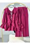 Luna Ruffle Collar Pants Two-Piece Set Burgundy