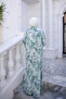 Green Half Buttoned Sleeves Elastic Skirt Layered Viscose Dress - 4