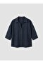 Lcw Vision Navy Blue Oversize Women's 100% Linen Shirt - 5